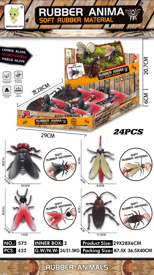 TPR Soft Stretch Rubber: 4 Mixed Packages Of Flies/Cockroaches/Mosquitoes/Fire Ants (24pcs single price) Display Box wholesale from Qili Toys