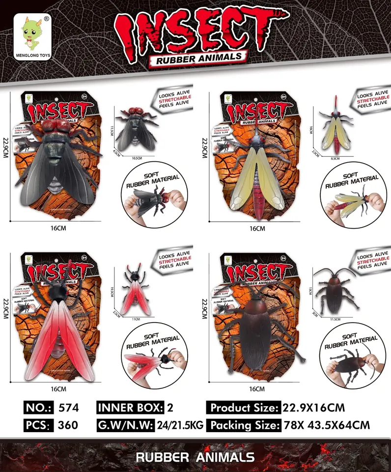 TPR Soft Stretch Rubber: 4 Types Of Mixed Flies/Cockroaches/Mosquitoes/Fire Ants Hang Board wholesale from Qili Toys