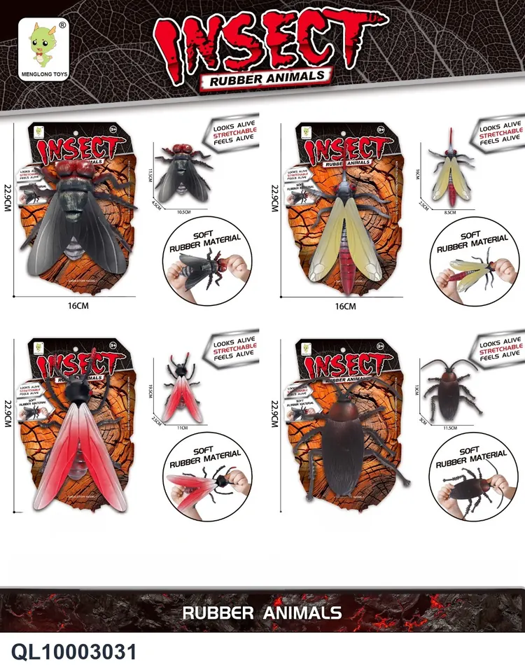 TPR Soft Stretch Rubber: 4 Types Of Mixed Flies/Cockroaches/Mosquitoes/Fire Ants Hang Board wholesale from Qili Toys