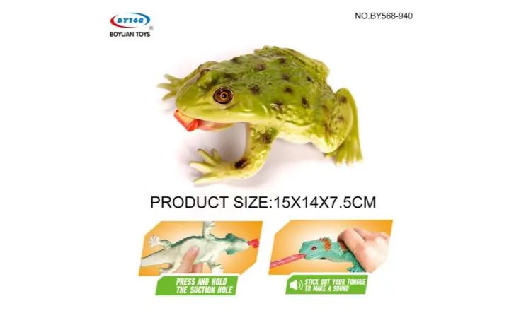 Vinyl Model Of A Frog Pressing Its Tongue Out (cartoon animal blowing bubbles, soft rubber squeezing toy, stress relief toy) Hang Card + Mesh Bag wholesale from Qili Toys