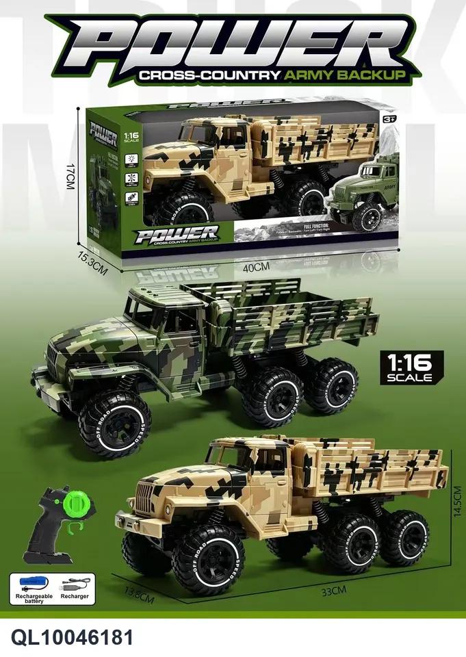 (battery included) 1:16 Camouflage Six-Wheel Four-Way Remote Control/Six-Wheel Military Truck Carrier/With Colorful Lights (lithium battery version) Portable Window Box wholesale from Qili Toys