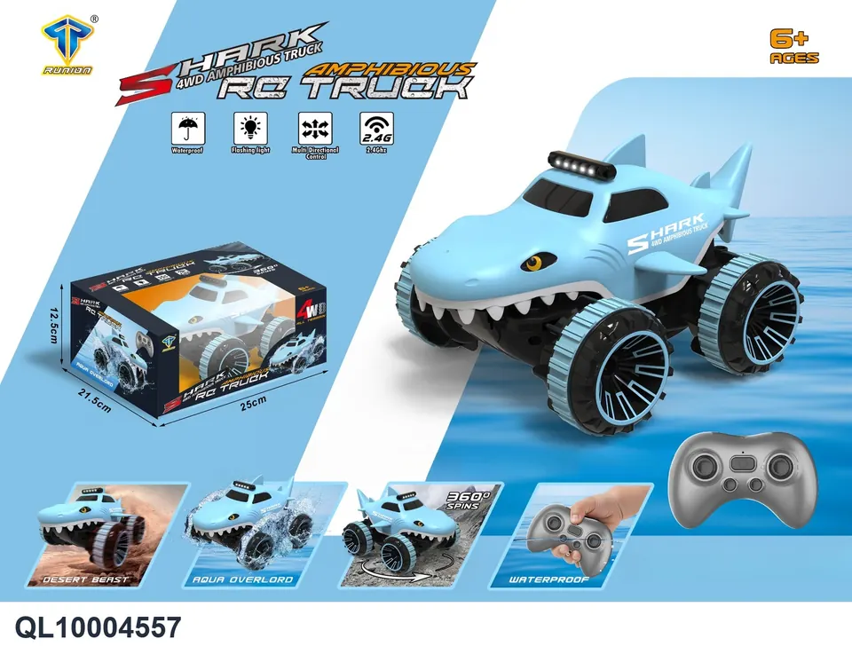 (electricity included) 2.4G Amphibious Remote Control Shark Car (blue) (stunt amphibious remote control car) Window Box wholesale from Qili Toys