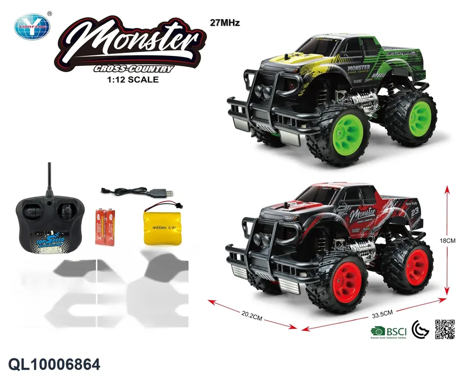 (electricity included) 27MHZ 1:12PET Car Shell Remote Control Car (black, green 2 colors mixed, without lights) Window Box wholesale from Qili Toys
