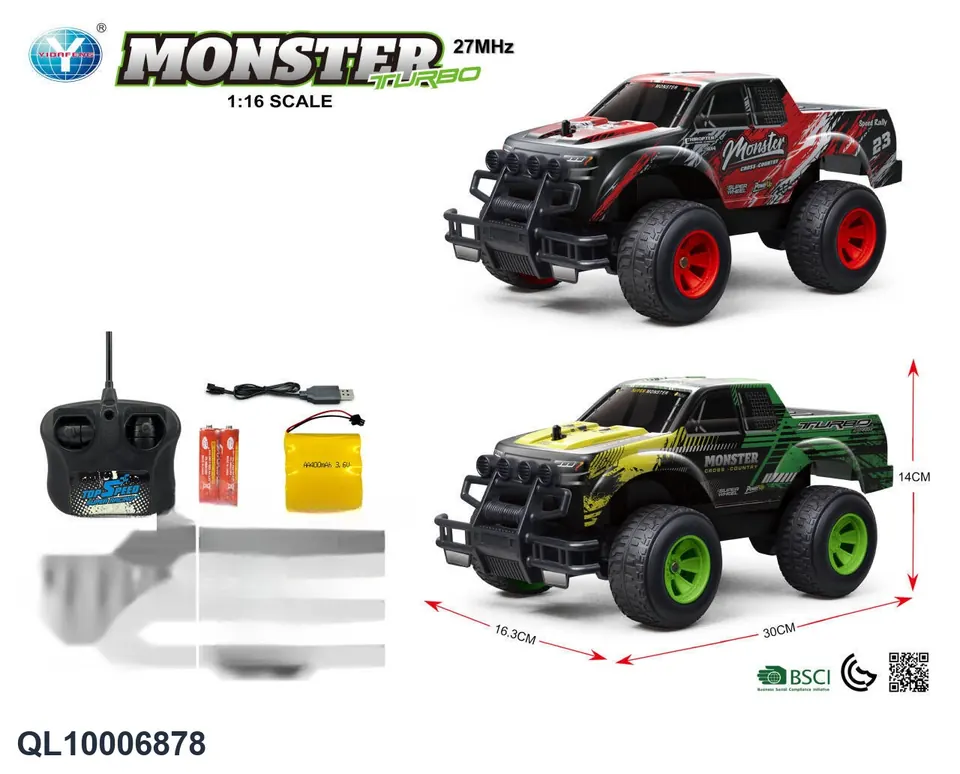 (electricity included) 27MHZ 1:16PET Car Shell Remote Control Car (black, green 2 colors mixed, without lights) Window Box wholesale from Qili Toys