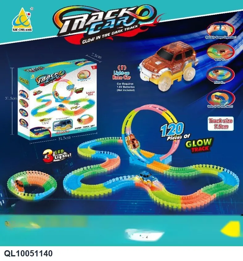(gcc, luminous 360-degree rail car luminous rail car ejection track ejection car electric rail car assembled luminous track racing car) Window Box wholesale from Qili Toys