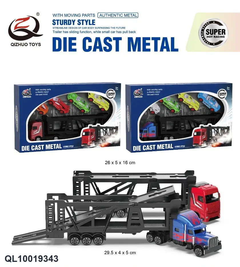 1: 64 Alloy Tractor Head Combination (two sliding alloy trailers) (six random models and four pull-back alloy sports cars) Window Box wholesale from Qili Toys
