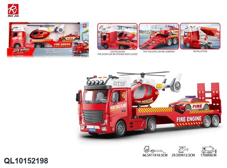 1:12 Fire Truck Toy: Includes Features Like Inertia, Lights, And Sounds, As Well As A Door That Opens. Display Box wholesale from Qili Toys