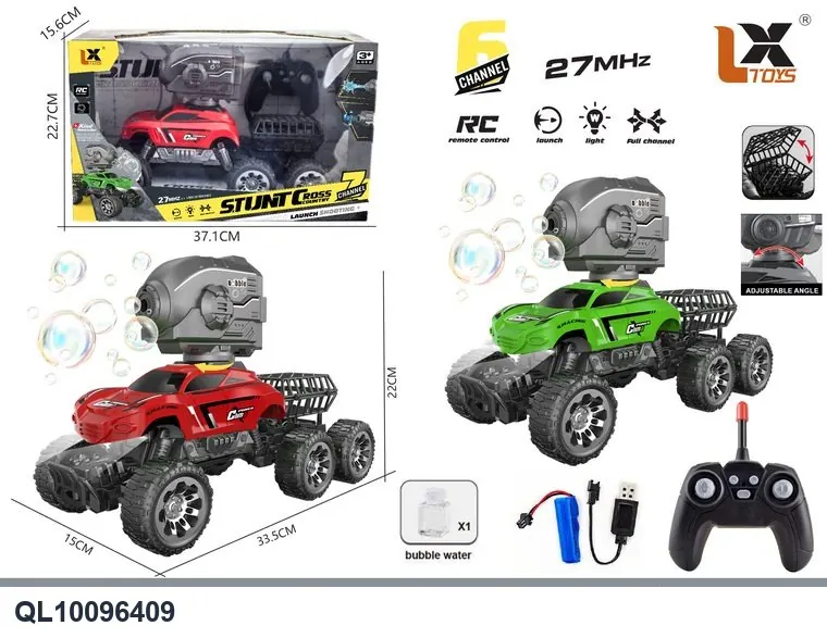 1:16 27MHz Remote-Controlled Car With 6 Channels And 6 Functions, Including A Remote Control Launching Bubble Gun Platform, 1 Bottle Of Bubble Solution, And A Flashlight (with battery). Window Box wholesale from Qili Toys