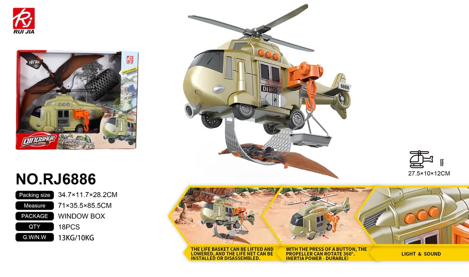 1:16 Scale Helicopter (with a basket), Lights, Sounds, And Rotating Propeller; Lifting/Lowering Basket. Display Box wholesale from Qili Toys