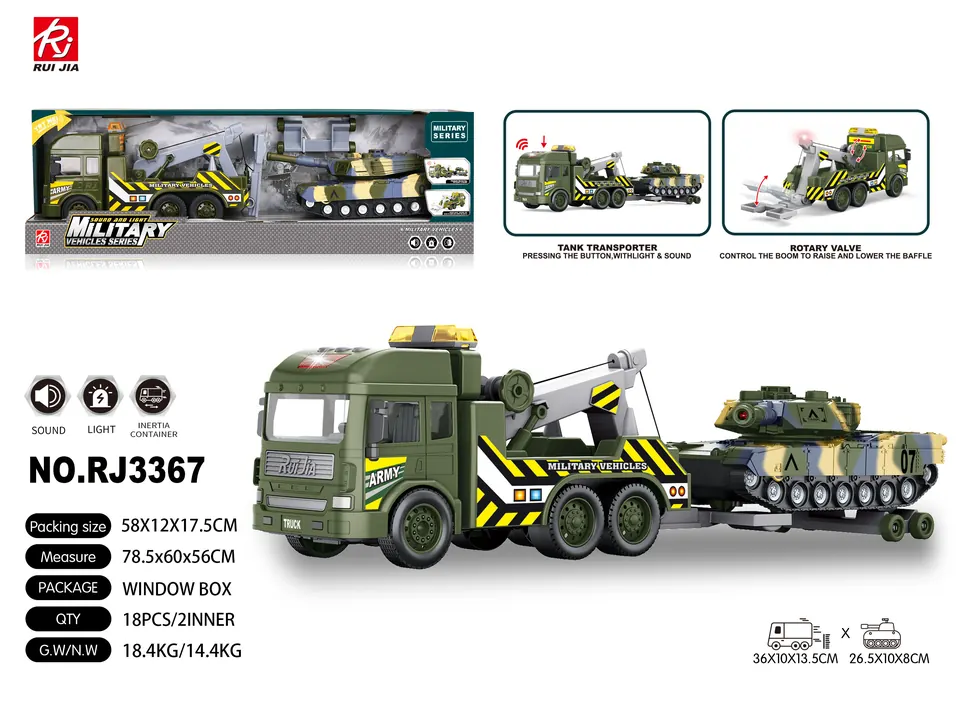 1:16 Scale Military Towing Vehicle, With Realistic Lighting, Sound Effects, And Drag-And-Drop Simulation. Display Box wholesale from Qili Toys