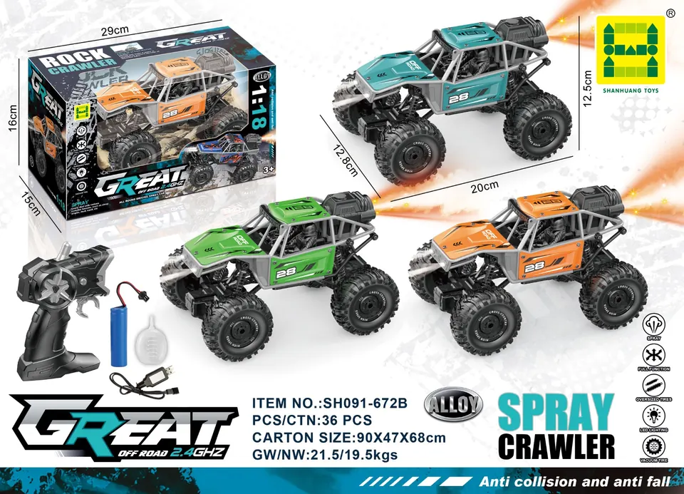 1:18 5-Channel 2.4GHz Climbing Car With LED Lights, Alloy Remote Control (includes 3.7v lithium battery and usb cable), 5-Channel Alloy Climbing Car With Remote Control Window Box wholesale from Qili Toys