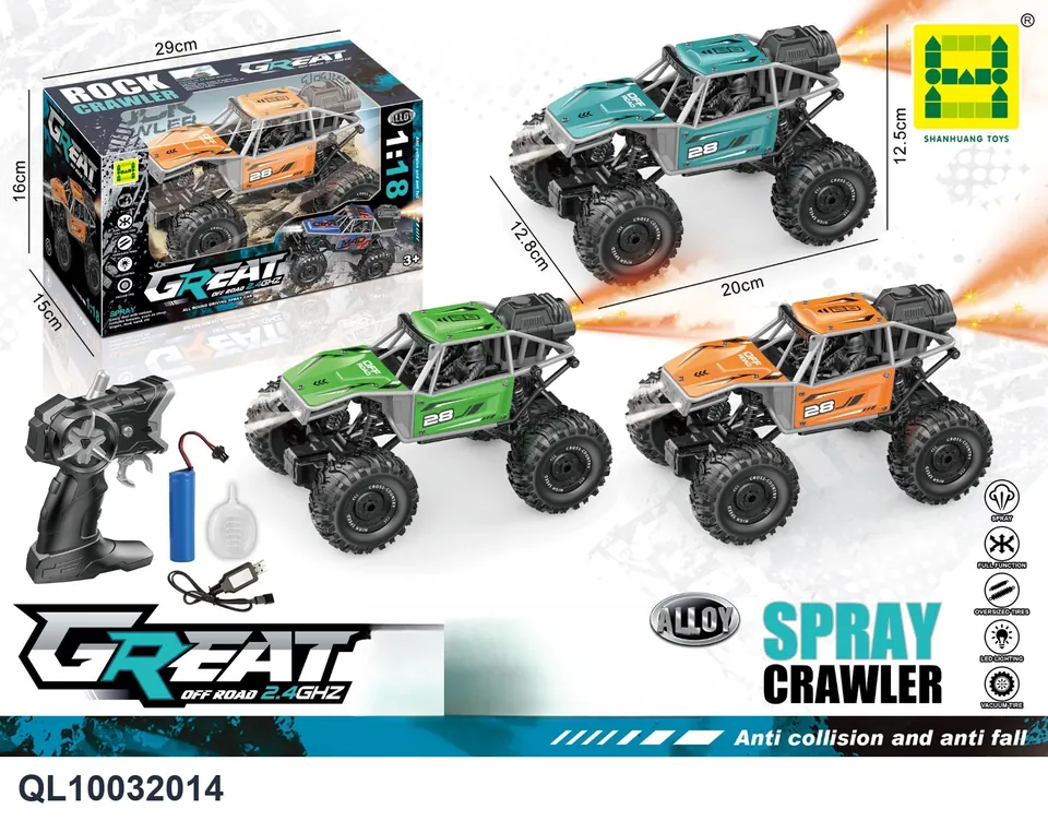 1:18 5-Channel 2.4GHz Climbing Car With LED Lights, Alloy Remote Control (includes 3.7v lithium battery and usb cable), 5-Channel Alloy Climbing Car With Remote Control Window Box wholesale from Qili Toys