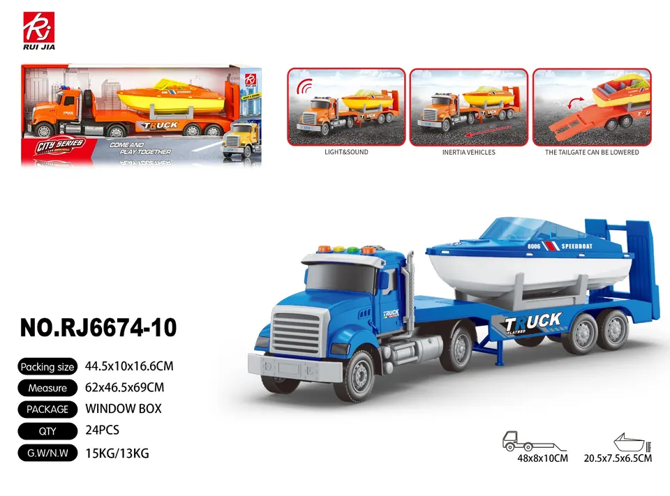 1:18 American Square Front-Sound And Light Inertia Flatbed Towing Speedboat Display Box wholesale from Qili Toys