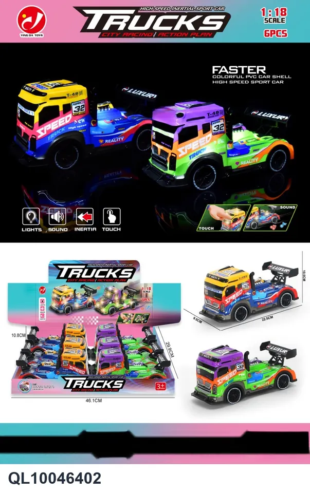 1:18 Light And Music Inertia Car (2 colors mixed, including 4 ag13 batteries) Display Box wholesale from Qili Toys