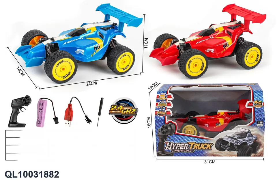 1:18 Scale F1 Four-Wheel Drive 2.4GHz Remote Control Car, With A PVC Shell. Includes A Realistic Remote-Controlled Race Car And A Gun-Shaped Remote Controller (batteries not included). Window Box wholesale from Qili Toys