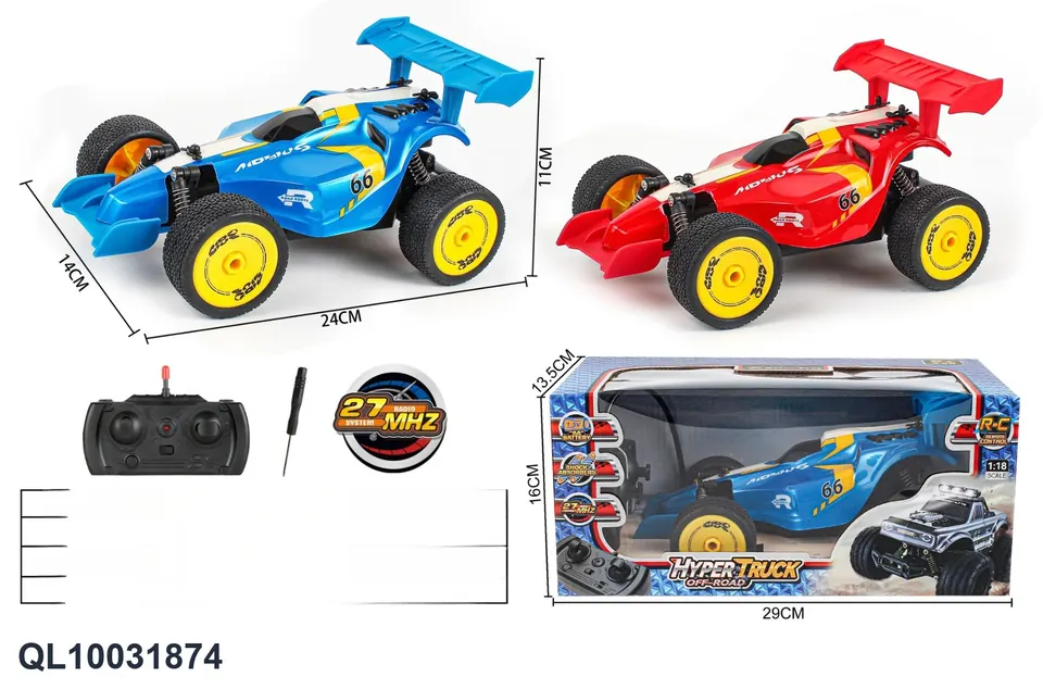 1:18 Scale F1 Four-Wheel Drive 27M Remote Control Car, PVC Shell, Realistic Four-Wheel Drive Remote Control Race Car With Gun-Shaped Remote Controller (battery not included). Window Box wholesale from Qili Toys
