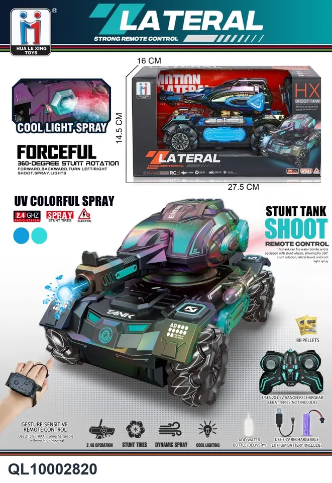 1:18 Stunt Dual Control Spray Water Bomb Tank (remote control + gesture sensing dual mode override) (battery included) 2.4G Window Box wholesale from Qili Toys