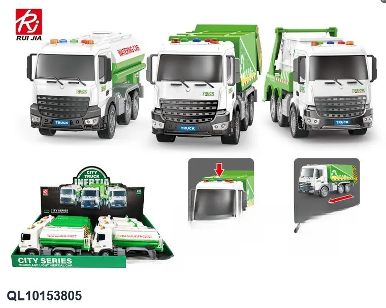 1:18 Waste Collection Vehicle Display Set - With Inertia, Lights, And Sound (1 set contains 6 vehicles) Display Box wholesale from Qili Toys
