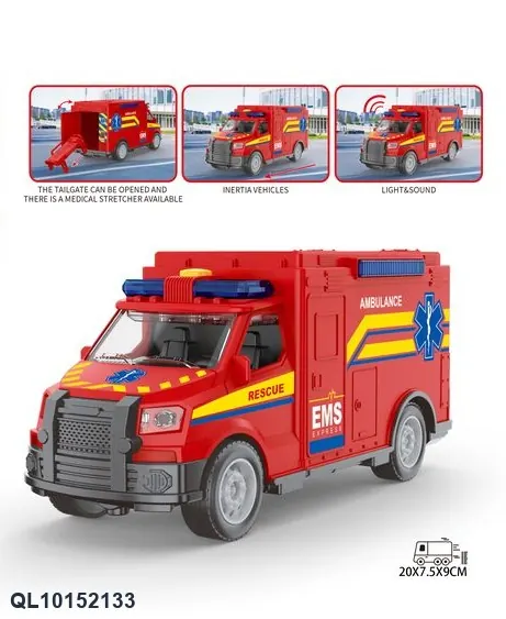 1:20 Ambulance: Inertia, Lights, Sound, Door Opening Display Box wholesale from Qili Toys
