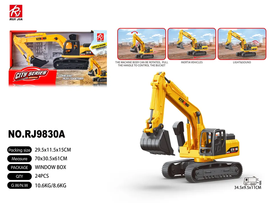1:20 Excavator Sliding, Lights, Sound Effects, 360-Degree Rotation. Display Box wholesale from Qili Toys