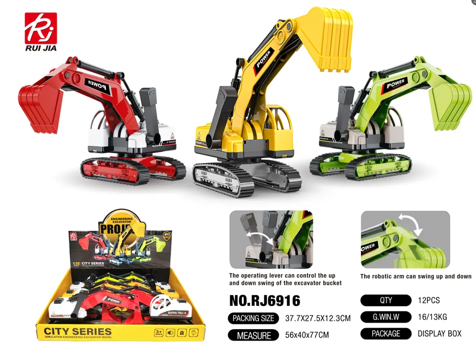 1:20 Excavator Toy Set - Sliding (1 set of 6) Display Box wholesale from Qili Toys