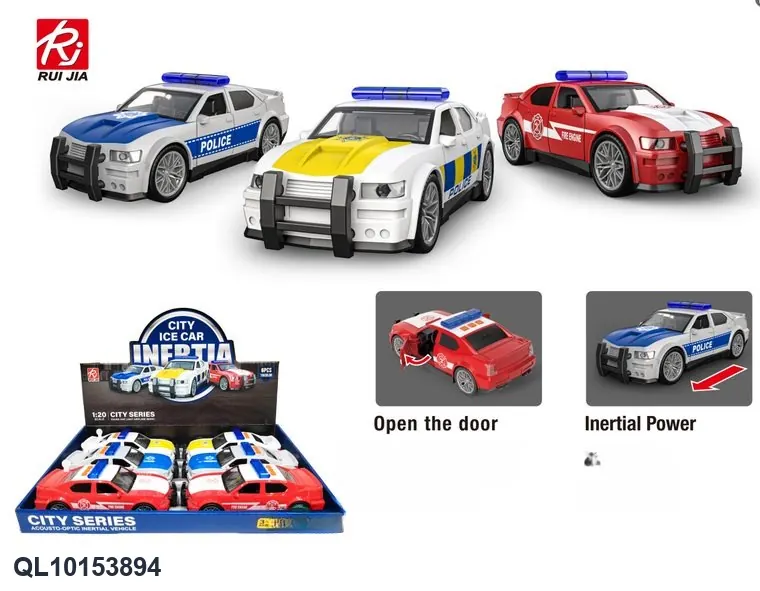 1:20 Police Car Display Set - Features Include Inertia, Lights, And Sounds, Plus A Door That Opens (1 set contains 6 cars). Display Box wholesale from Qili Toys