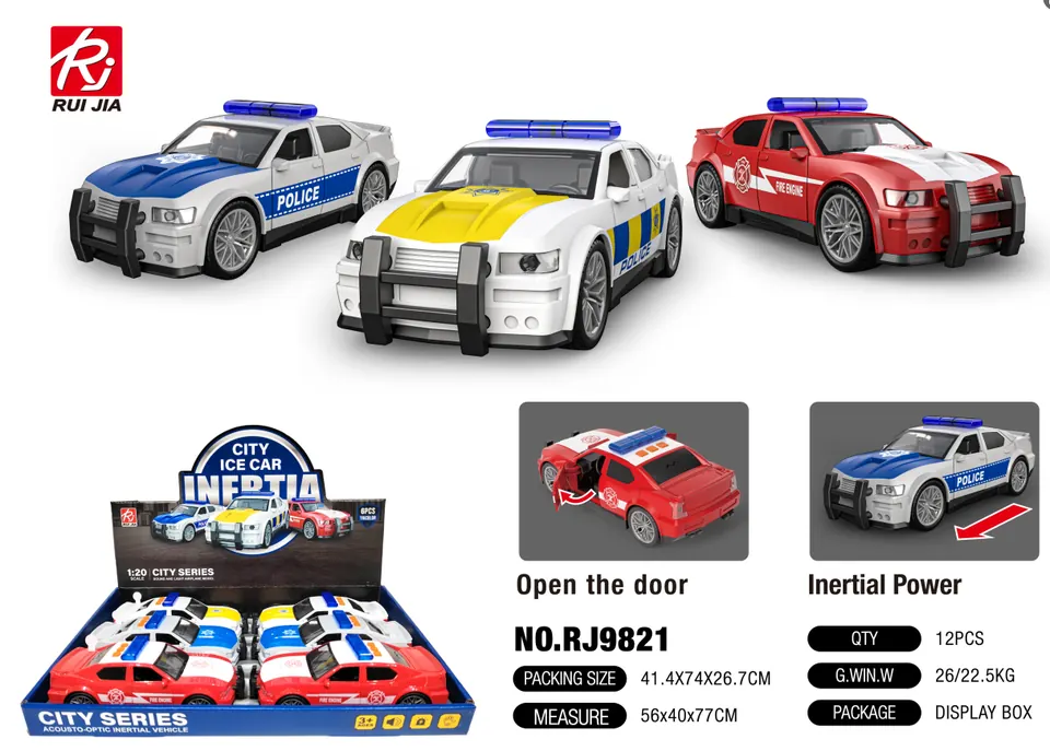 1:20 Police Car Display Set - Features Include Inertia, Lights, And Sounds, Plus A Door That Opens (1 set contains 6 cars). Display Box wholesale from Qili Toys