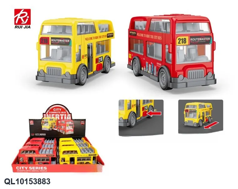1:20 Tourist Bus Display Set - Features Include Inertia, Lights, And Sounds, Plus A Door That Opens (1 set contains 6 buses). Display Box wholesale from Qili Toys