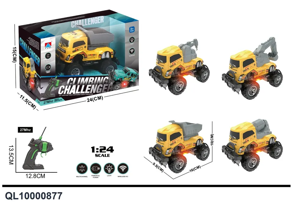 1:24 Four-Way Lighting Engineering Remote Control Vehicle [Not Including Electricity] Four-Way Remote Control Vehicle Off-Road Remote Control Vehicle Remote Control Engineering Vehicle Remote Control Off-Road Vehicle Simulation Engineering Vehicle Window Box wholesale from Qili Toys