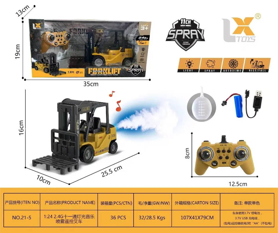 1:24 Scale 2.4GHz Remote-Controlled Forklift With Lighting And Music Effects Window Box wholesale from Qili Toys