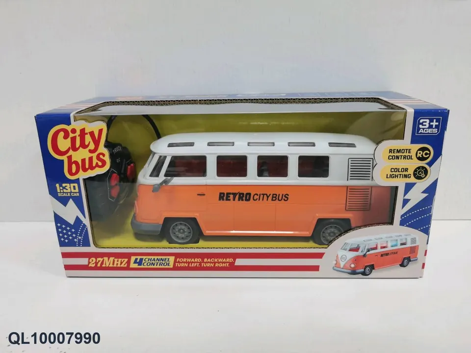 1:30 Four-Way 27MHZ Light Remote Control Retro Orange Bus (battery not included) Window Box wholesale from Qili Toys