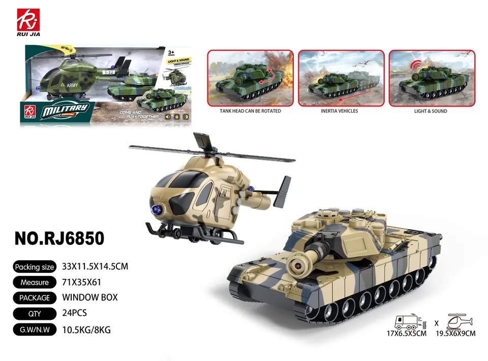1:32 Military Tank/Helicopter Inertia, Lighting, And Sound Effects. Display Box wholesale from Qili Toys