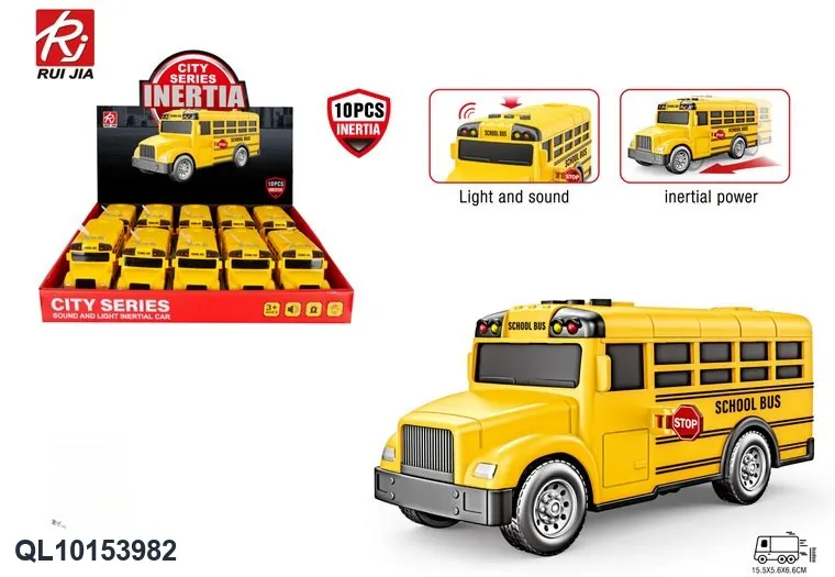 1:32 Scale Plastic Model School Bus (1 box contains 10 units) Display Box wholesale from Qili Toys