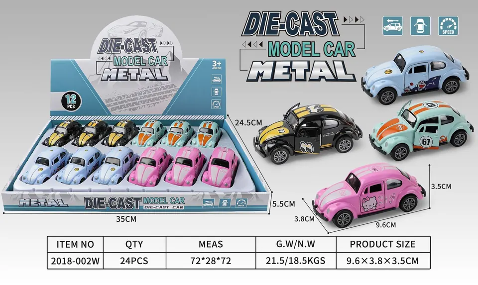1:43 Beetle Cartoon (12pcs whole box price) Display Box wholesale from Qili Toys