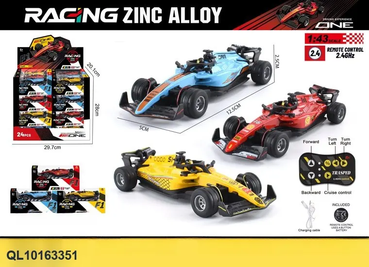 1:43 Scale F1 Racing Car 2.4GHz Alloy Remote Control Car, 24 Units/Display Box Display Case + Rectangular Window Box wholesale from Qili Toys