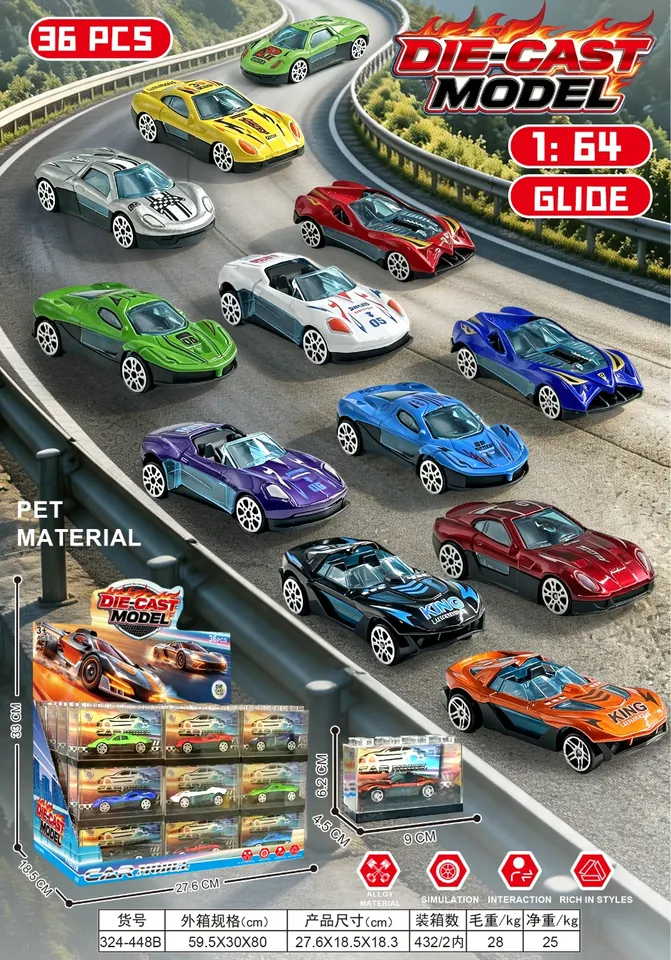 1:64 36 Sliding Alloy Cars (single price) Display Box wholesale from Qili Toys
