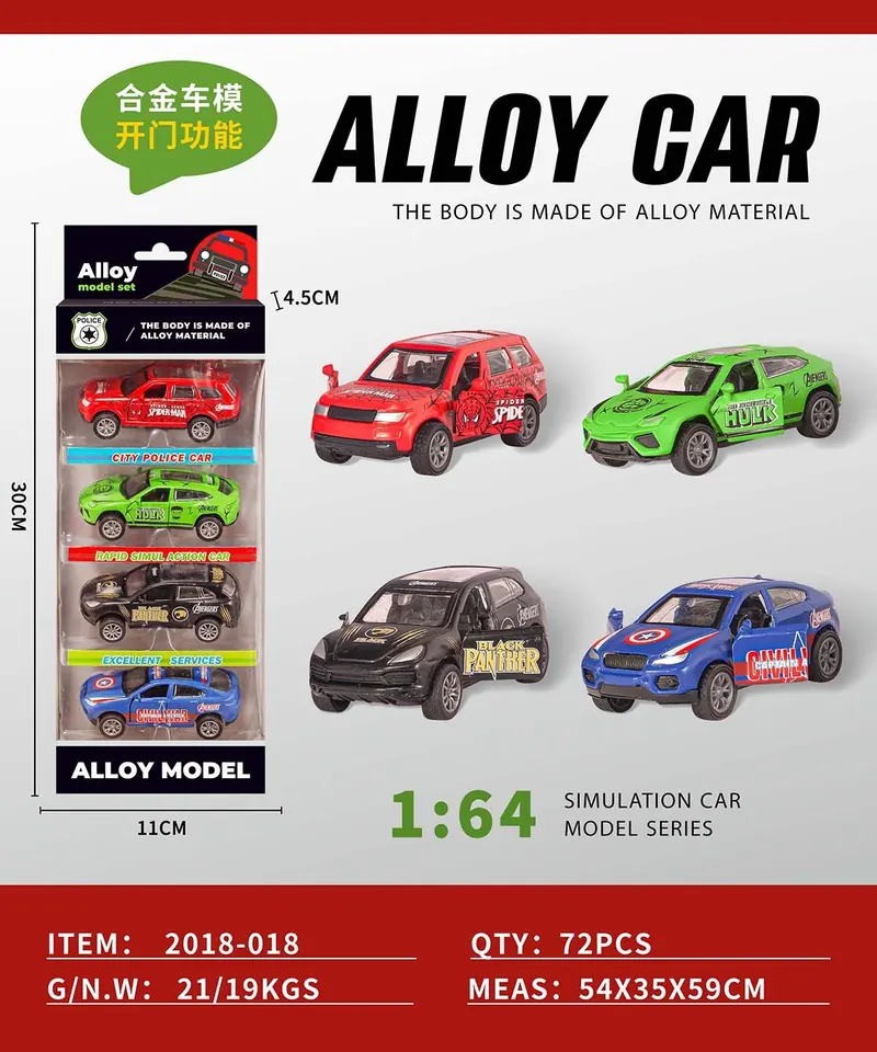 1:64 Scale Alloy Toy Car (avengers-themed realistic alloy pullback toy car, with opening doors) Window Box wholesale from Qili Toys