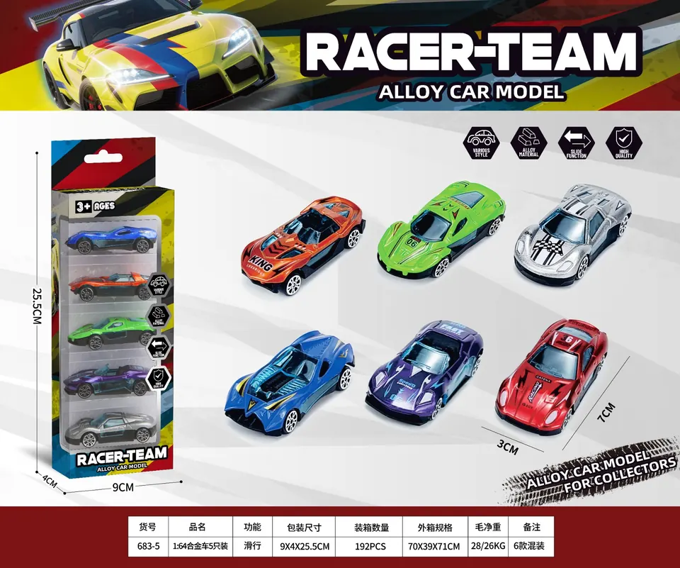 1:64 Sliding Alloy Car Set Of 5 (mixed set of 6 cars) Window Box wholesale from Qili Toys