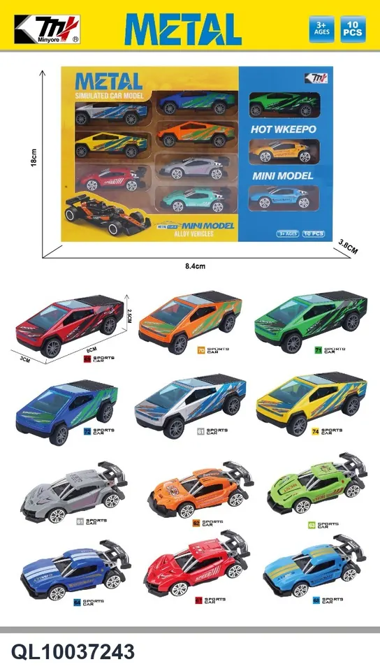 1:64 Sliding Alloy Car (pack of 10) Window Box wholesale from Qili Toys