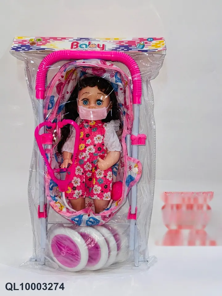 18-Inch Sitting Position Girl With Movable Eyes With Music IC. Stethoscope Mask. Big Wheel Cart PVC Header Bag wholesale from Qili Toys