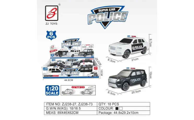 2 English Inertia Police Cars (price for 6pcs whole box) 1:20 Cullinan/Nissan Display Box wholesale from Qili Toys