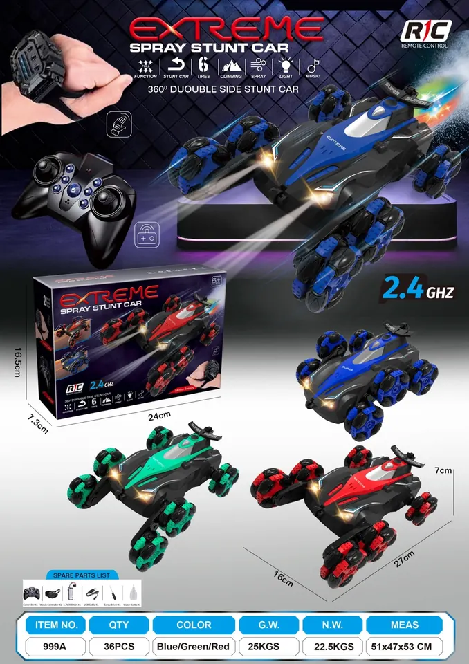 2.4G 6-Wheel Spray Drift Stunt Car With Lights/Music/Spray (dual remote control) (battery included) Color Box wholesale from Qili Toys