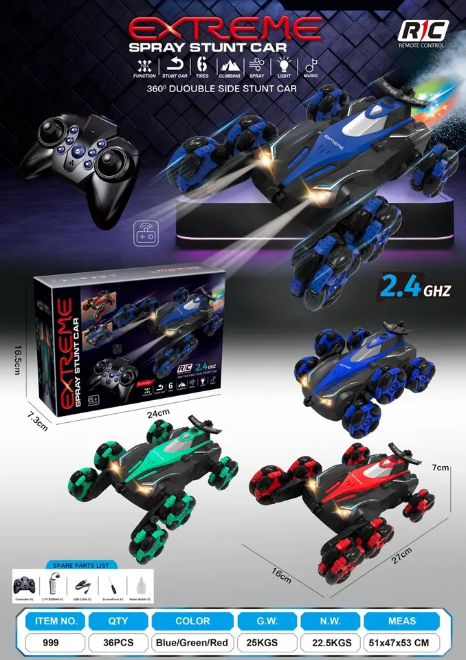 2.4G 6-Wheel Spray Drift Stunt Car With Lights/Music/Spray (single remote control) (battery included) Color Box wholesale from Qili Toys