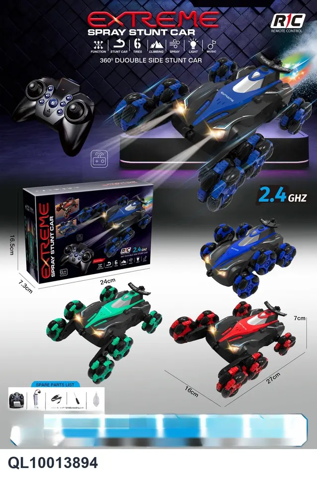 2.4G 6-Wheel Spray Drift Stunt Car With Lights/Music/Spray (single remote control) (battery included) Color Box wholesale from Qili Toys