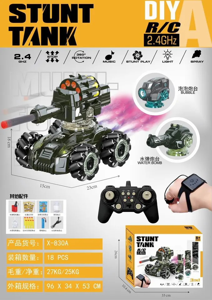 2.4G Stunt Tank Car (3-in-1)-Dual Remote Control (battery included) Color Box wholesale from Qili Toys