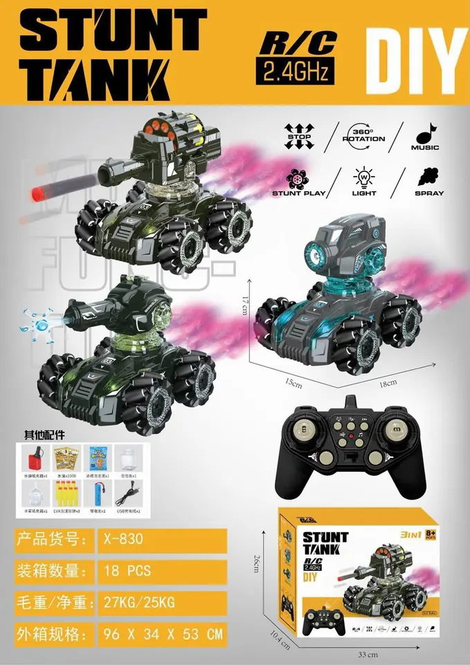 2.4G Stunt Tank Vehicle (3-in-1) (battery included) Color Box wholesale from Qili Toys