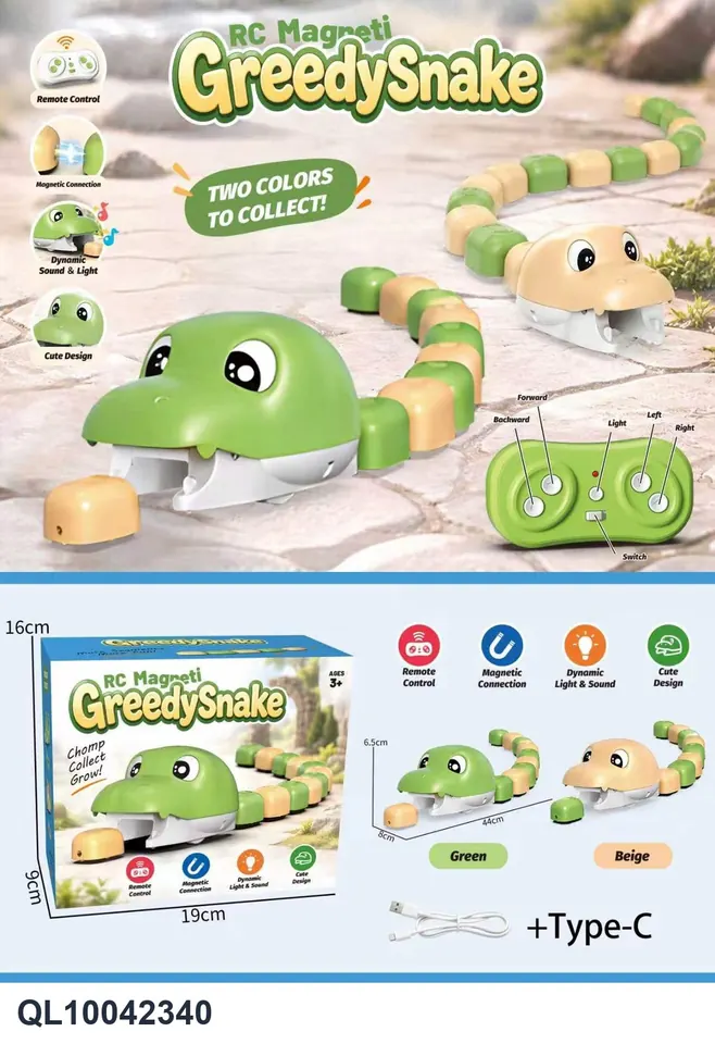5CH RC Magnetic Greedy Snake W/Music, 3.7V 500Mah Battery+Type C Color Box wholesale from Qili Toys