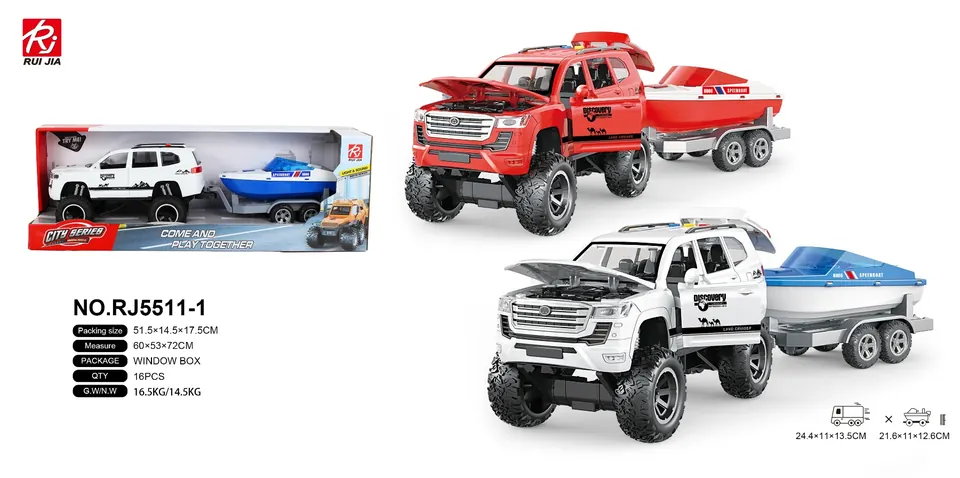 Big Wheel Simulation Car-Four-Door-Sound And Light Inertia Towing Speedboat Display Box wholesale from Qili Toys