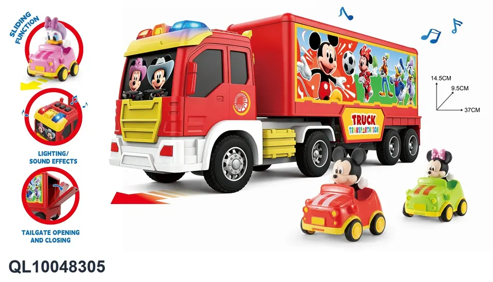 Cartoon Mouse Light And Music Inertia Container Truck + 2 Character Inertia Cars Window Box wholesale from Qili Toys