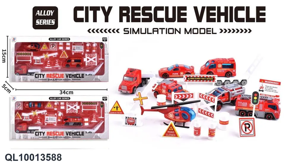 City Trailer Alloy Fire-Rescue Theme Set Window Box wholesale from Qili Toys